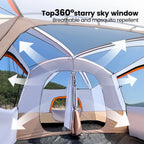 10 Person Camping Tent, Waterproof Windproof Sun Protection, 210D Oxford Fabric, 3 Season, Lightweight, 2 Room 1 Living Room