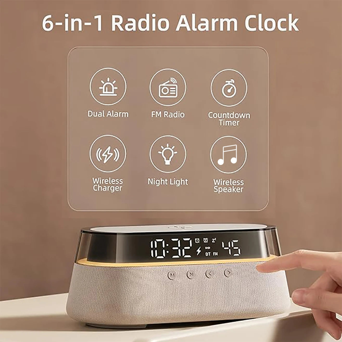 6-in-1 Smart Alarm Clock & Bedside Hub